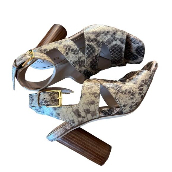 Cole Haan Reina City Sandals Leather Snake Print Ankle Strap Heels NEW Size 7 - Picture 8 of 10